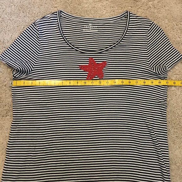 Talbots Pima Cotton Nautical Striped Beaded Starfish Tee - Picture 11 of 15